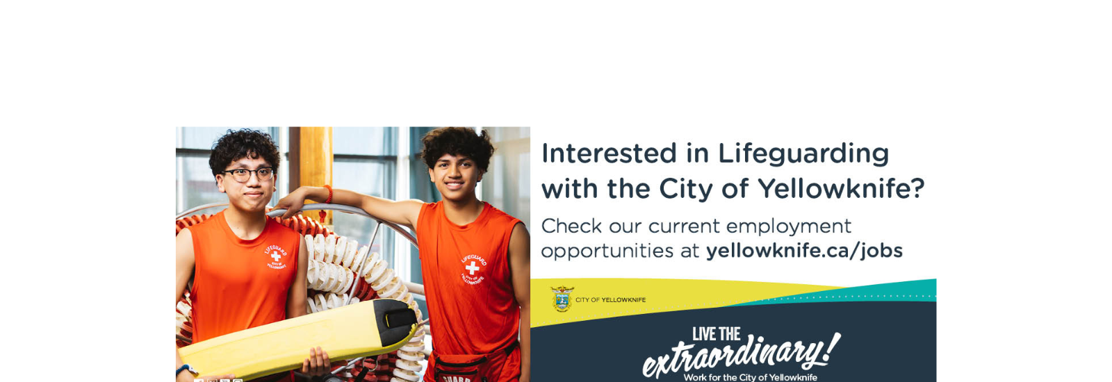 Two lifeguards at the Yellowknife Pool. Interested in Lifeguarding with the City of Yellowknife?